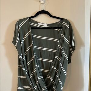 Striped Green Wrap Top